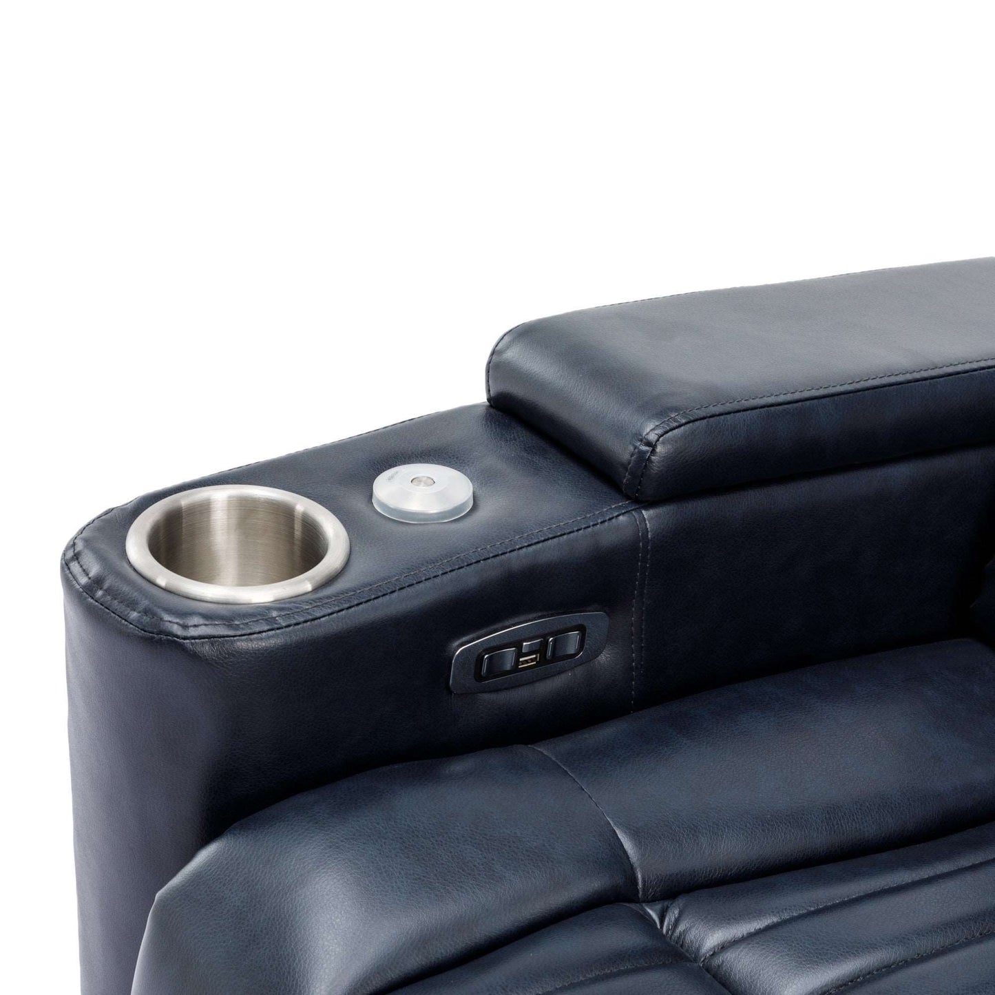 270° Power Swivel Recliner,Home Theater Seating With Hidden Arm Storage and LED Light Strip,Cup Holder,360° Swivel Tray Table,and Cell Phone Holder,Soft Living Room Chair,Blue