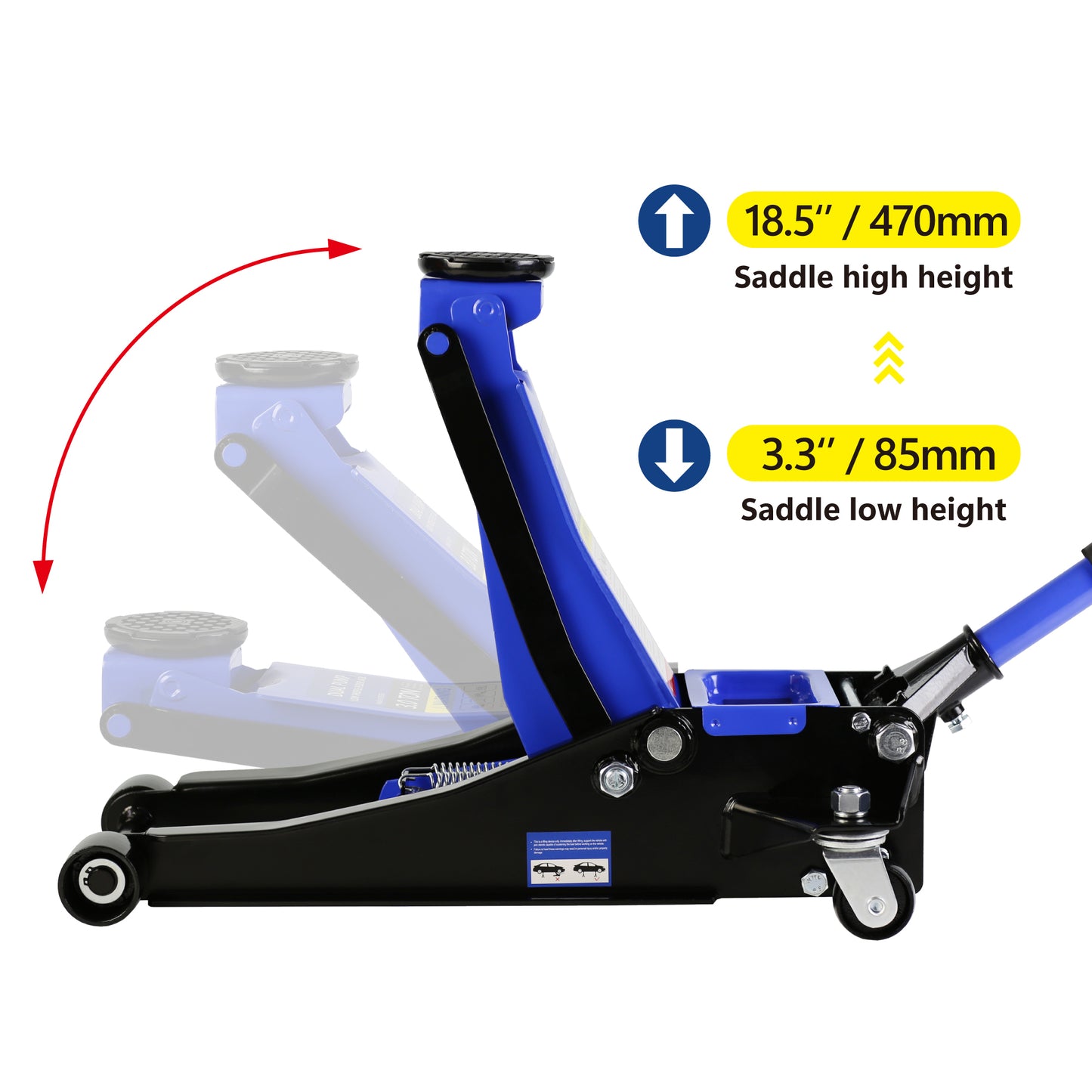 Hydraulic Low Profile and Steel Racing Floor Jack 3 Ton (6600 lb) Capacity, with Dual Piston Quick Lift Pump, Blue Lifting range 3.3"-18.5"