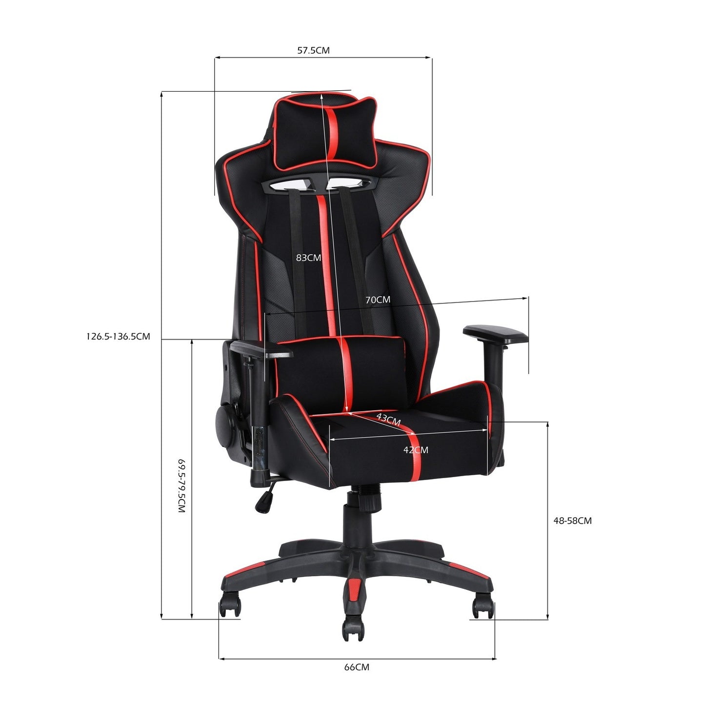 Gaming Chair Racing Office Ergonomic Computer PC Adjustable Swivel Chair with Fully Reclining Back in Red LeatherSoft