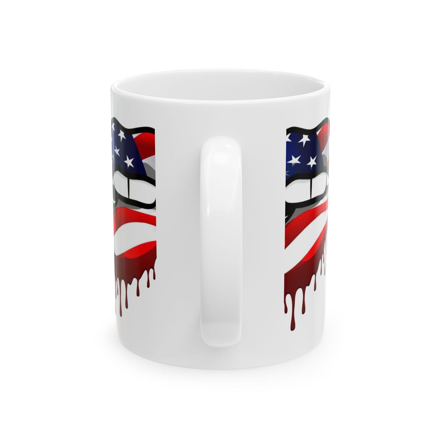 Patriotic Drip Mug, USA Flag Design, Coffee Cup, Fourth of July Gift, Americana Drinkware, Red White Blue Mug, Lip Print