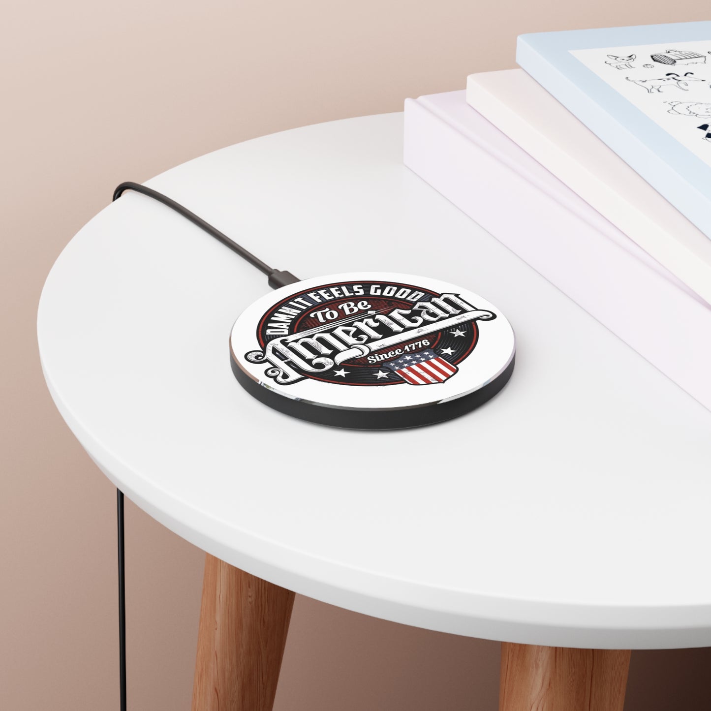 Patriotic Wireless Charger - Die-Cut American Design, Fast Charge for Home Office, Ideal Gift for Holidays, Memorial Day, July 4th
