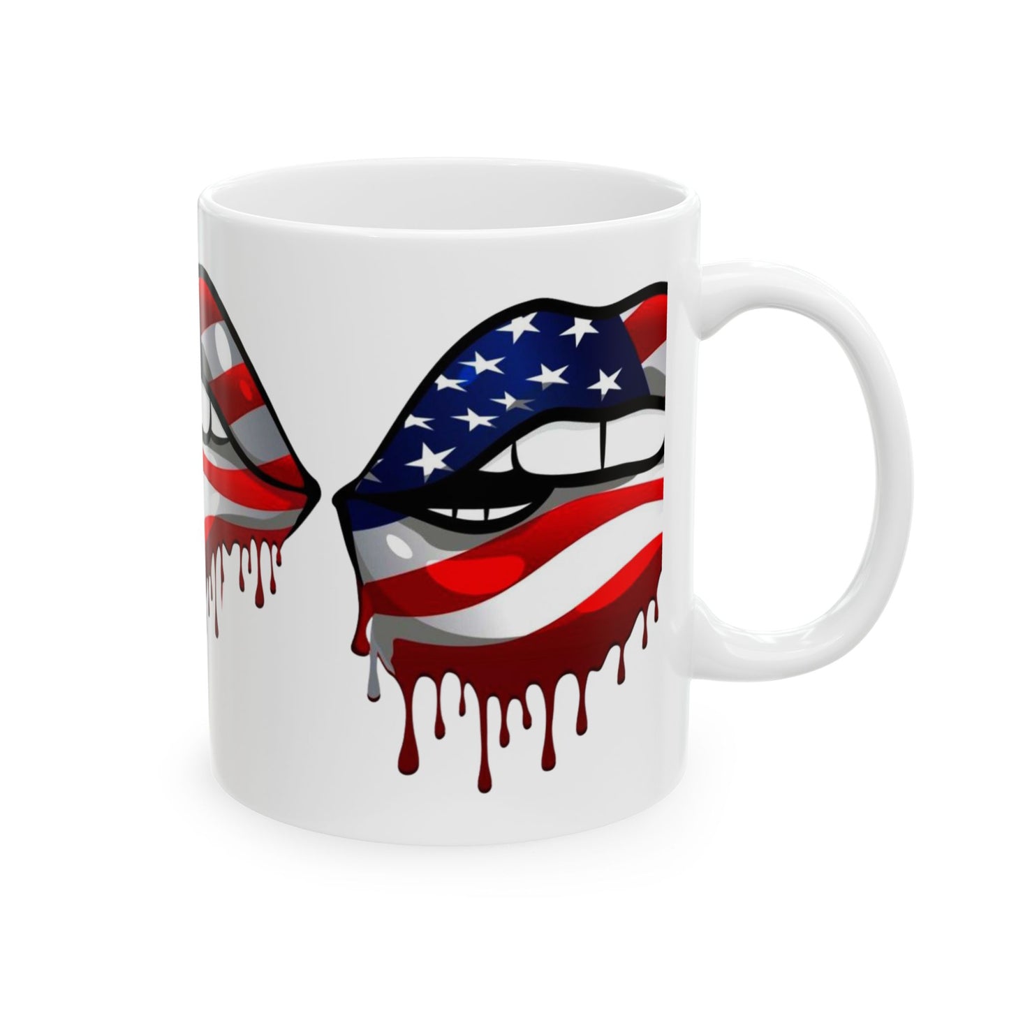 Patriotic Drip Mug, USA Flag Design, Coffee Cup, Fourth of July Gift, Americana Drinkware, Red White Blue Mug, Lip Print