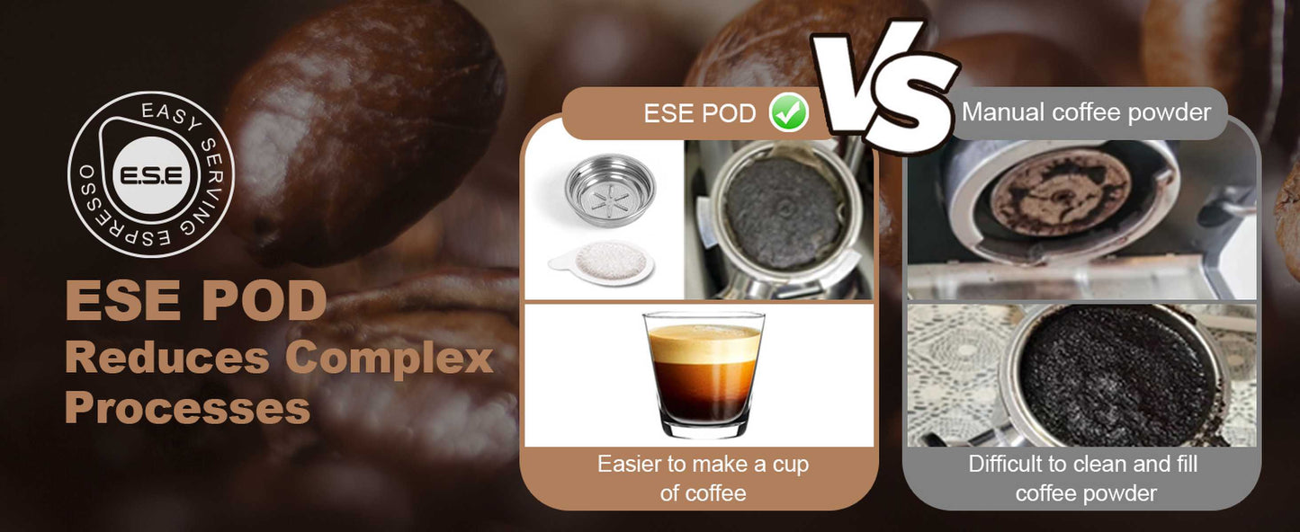 Espresso Machine 20 Bar Pump Pressure Cappuccino latte with ESE POD filter&Milk Frother Steam Wand&thermometer, 1.5L Water Tank, Stainless steel Espresso Complimentary ESE Filter Ban on Amazon
