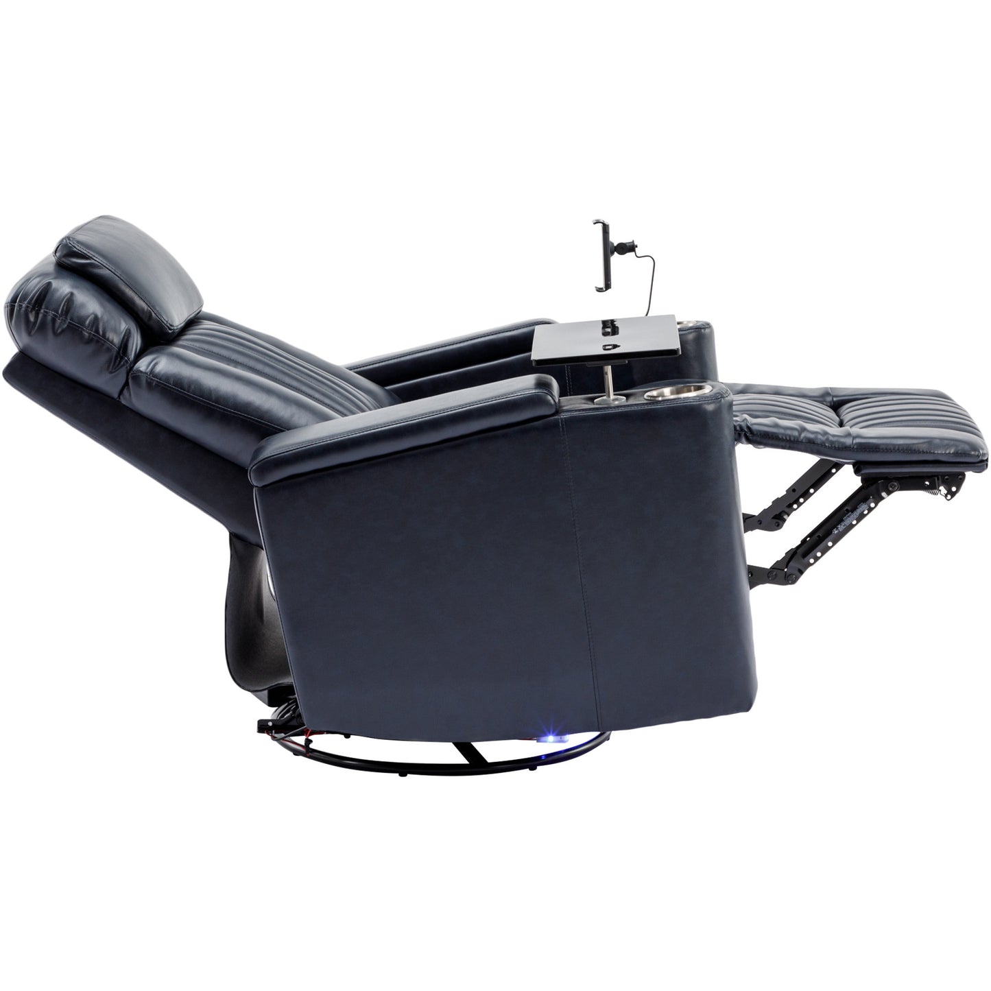 270° Power Swivel Recliner,Home Theater Seating With Hidden Arm Storage and LED Light Strip,Cup Holder,360° Swivel Tray Table,and Cell Phone Holder,Soft Living Room Chair,Blue
