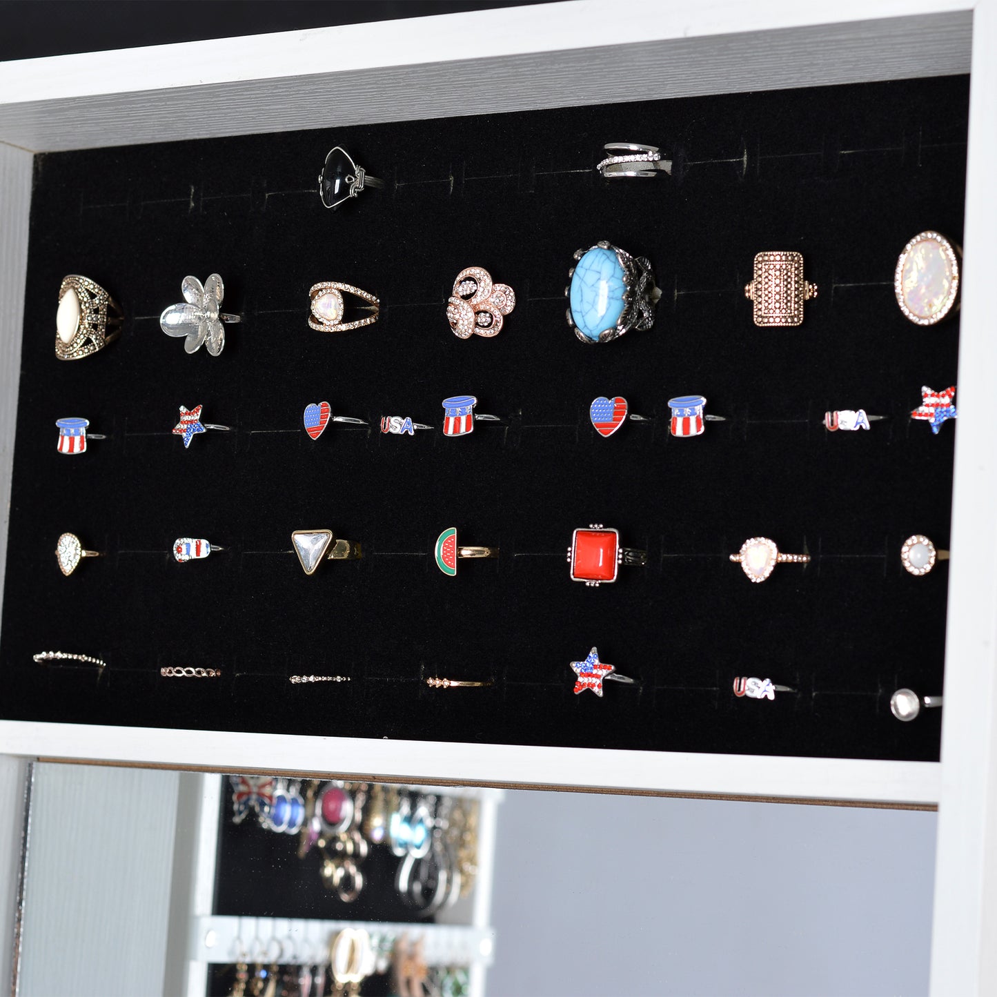 360° Swivel Full-Length Mirror and Lockable Jewelry Cabinet Organizer- White_10