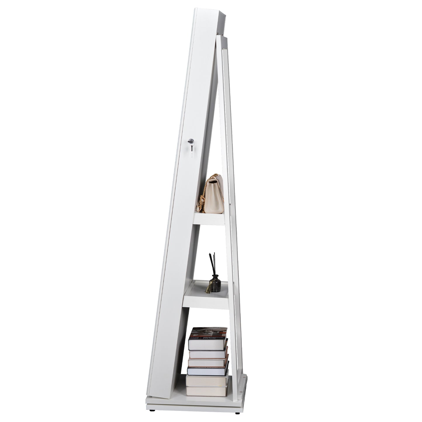 360° Swivel Full-Length Mirror and Lockable Jewelry Cabinet Organizer- White_5