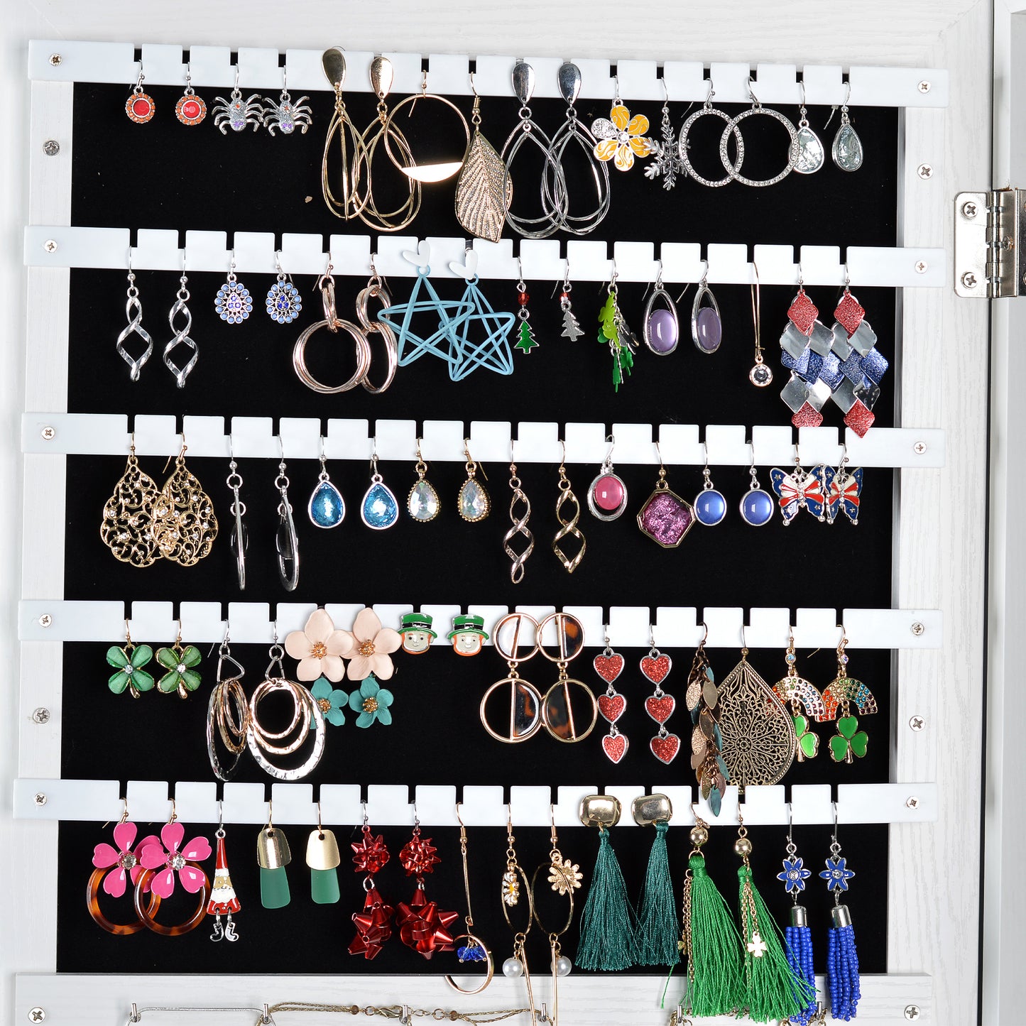 360° Swivel Full-Length Mirror and Lockable Jewelry Cabinet Organizer- White_6
