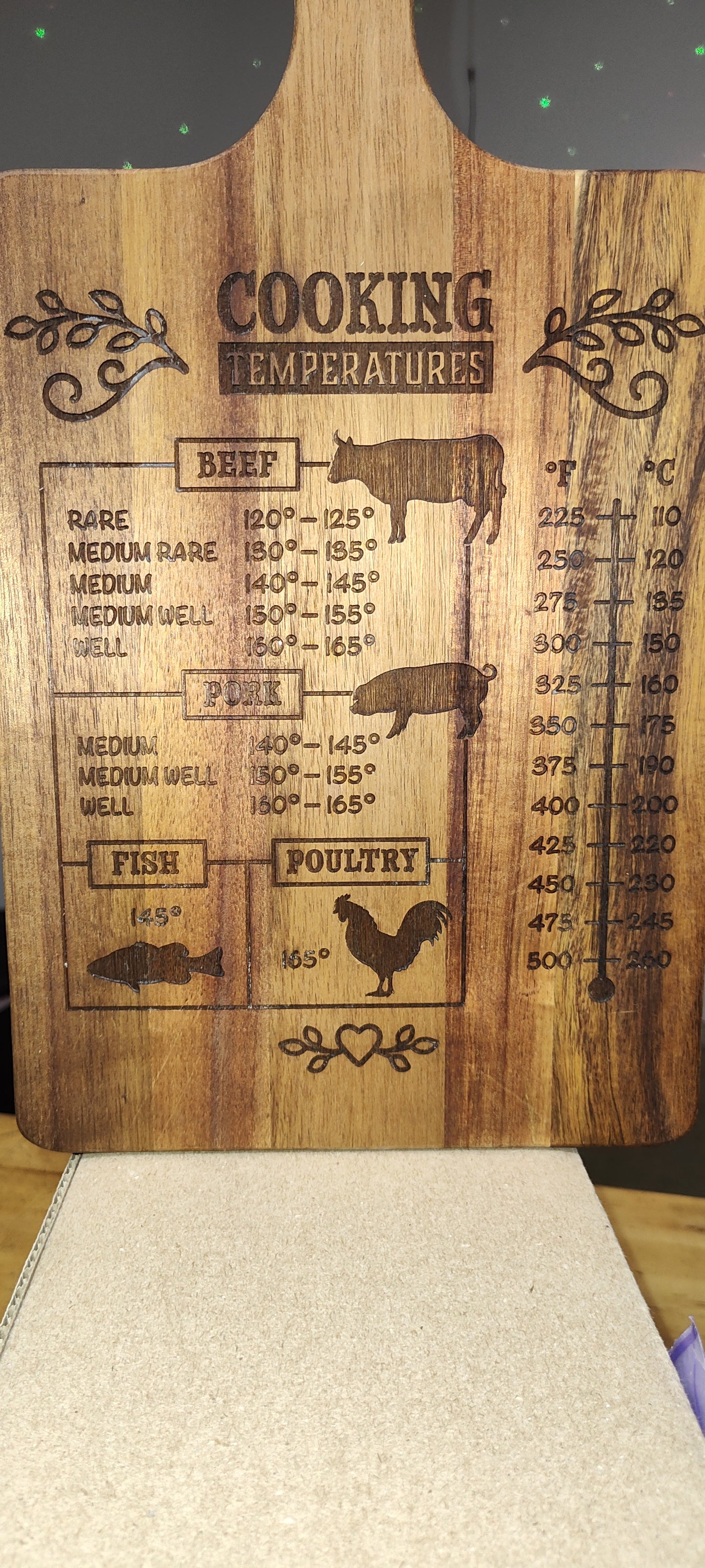 Engraved Cutting Board Paddle Shaped - Cooking Measurements Conversions - Wood - Cooking Gift