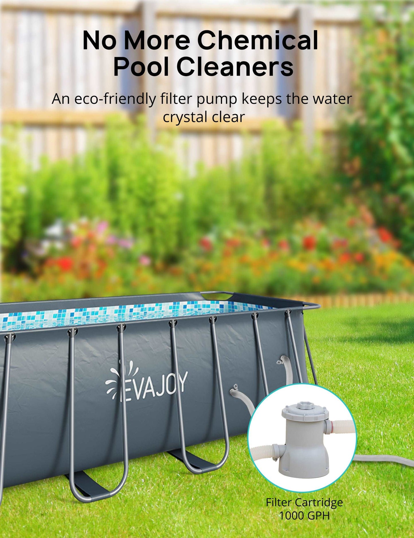 14ft x 7ft x 48in Metal Frame Swimming Pool Set for Families, Rectangular Above Ground Pool Set with Cartridge Filter Pump, Filter Cartridge, Pool Ladder, Ground Cloth, Pool Cover for Backyard