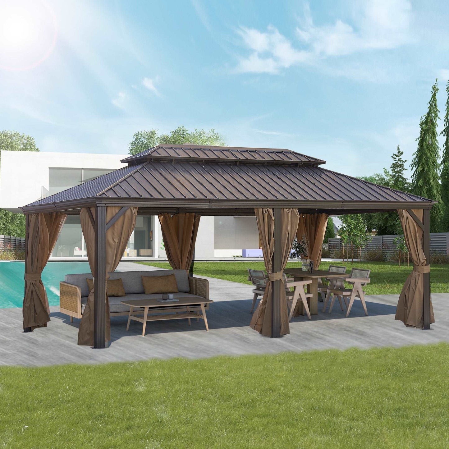 12*20FT patic gazebo,alu gazebo with steel canopy,Outdoor Permanent Hardtop Gazebo Canopy for Patio, Garden, Backyard