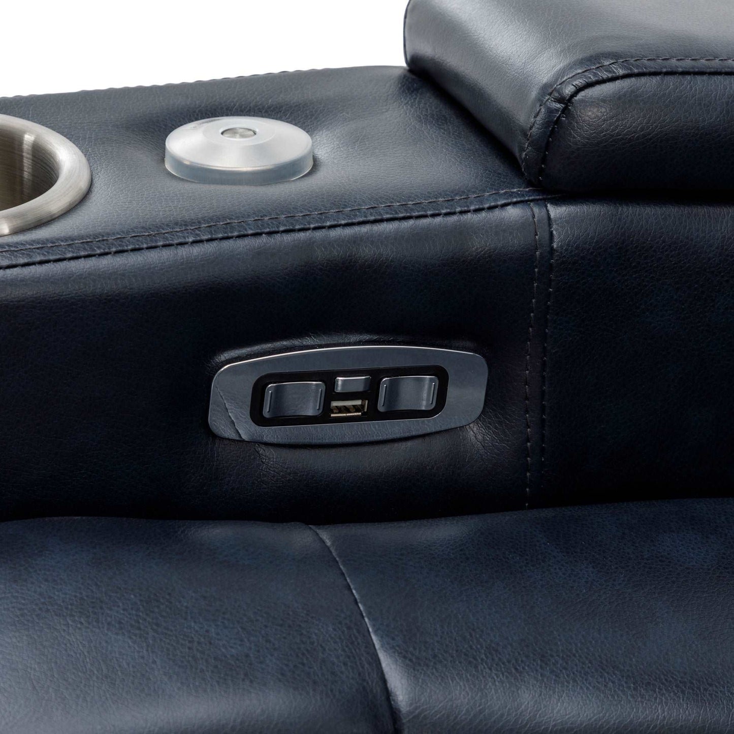 270° Power Swivel Recliner,Home Theater Seating With Hidden Arm Storage and LED Light Strip,Cup Holder,360° Swivel Tray Table,and Cell Phone Holder,Soft Living Room Chair,Blue