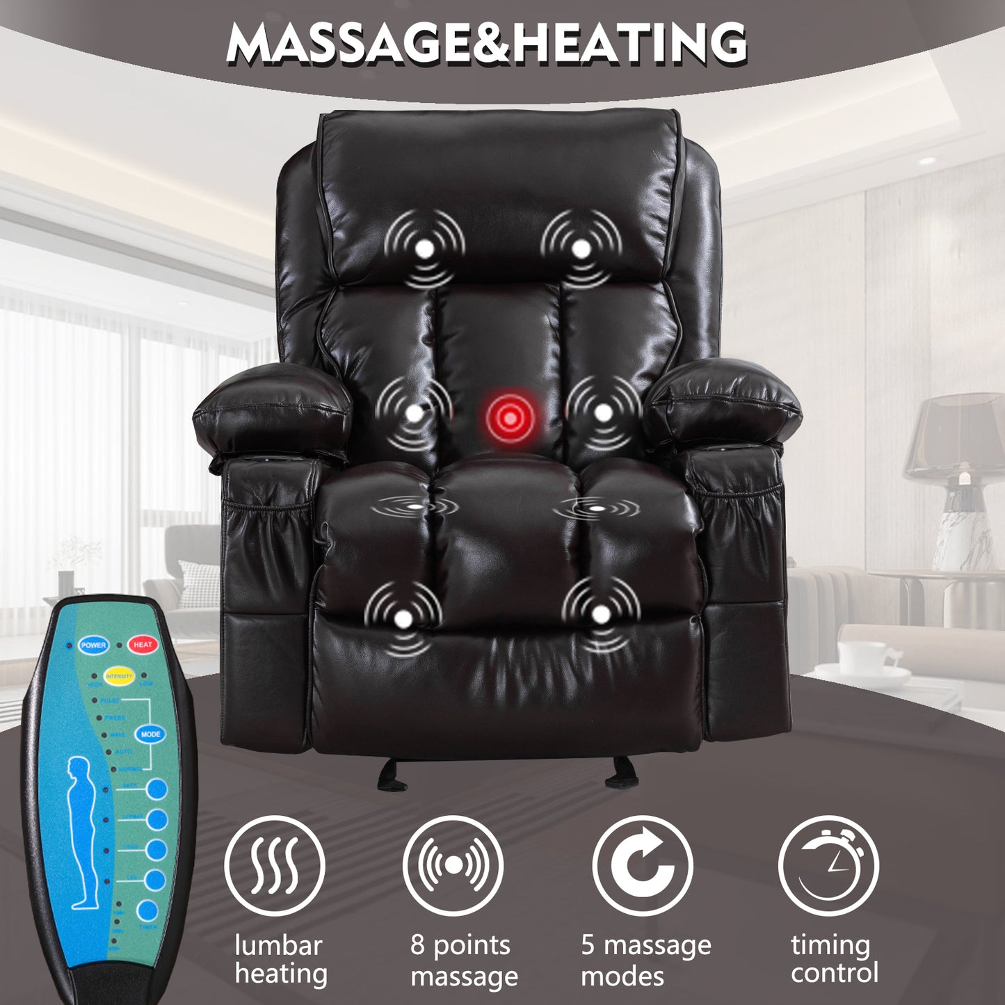 Vanbow. Recliner Chair for Living Room with Rocking Function and Side Pocket