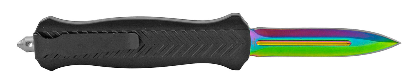 5.75" Side Splitter Automatic Stainless Steel OTF Out the Front Folding Pocket Knife - Black Titanium