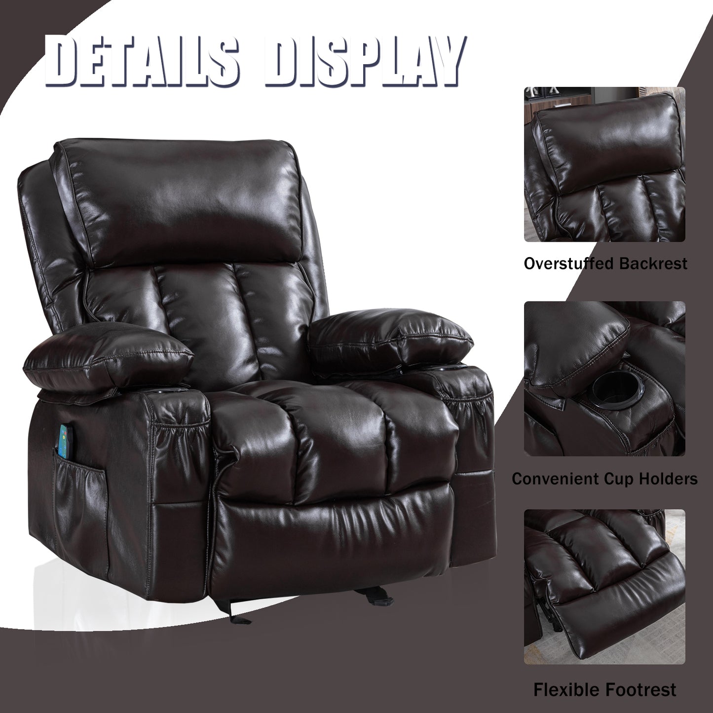 Vanbow. Recliner Chair for Living Room with Rocking Function and Side Pocket