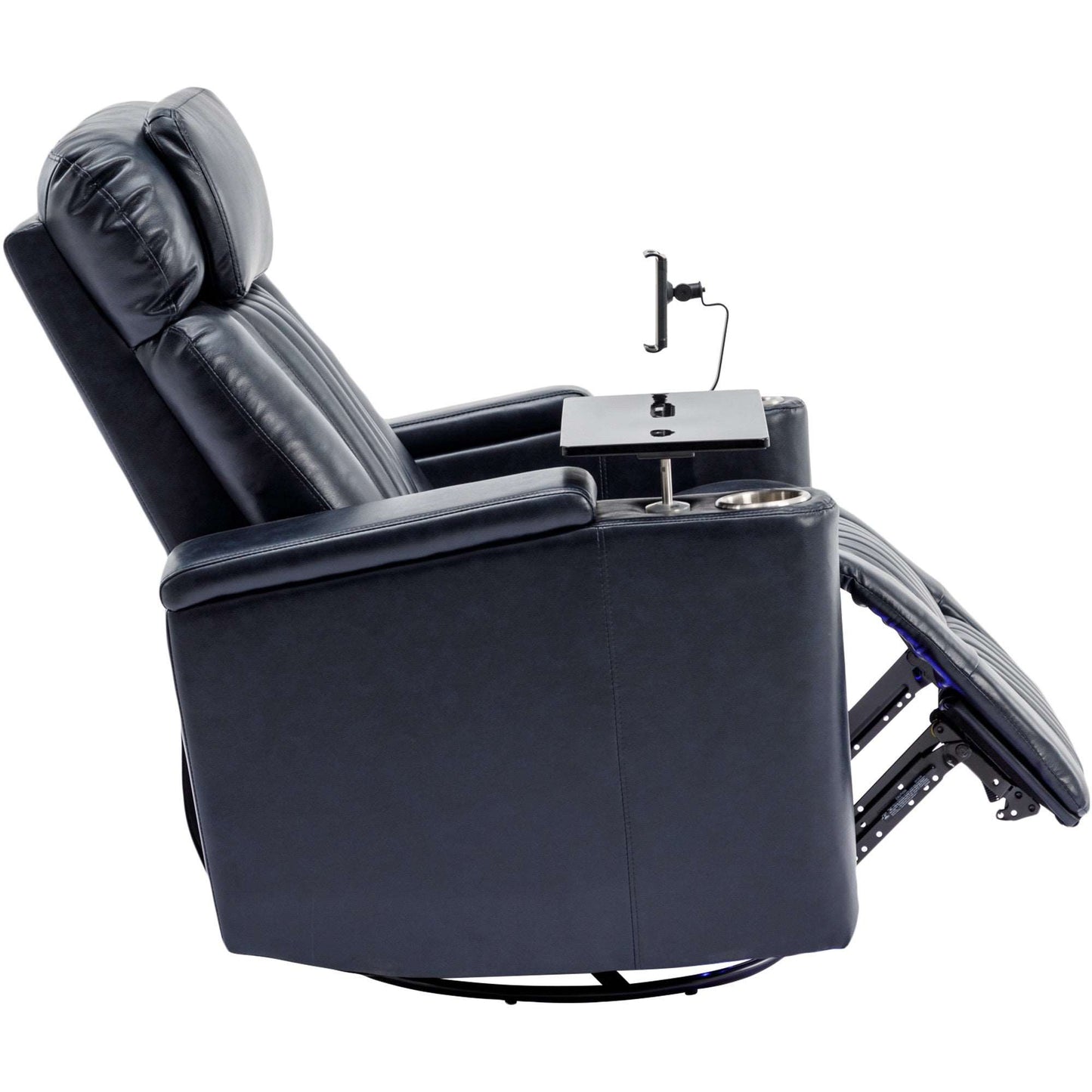 270° Power Swivel Recliner,Home Theater Seating With Hidden Arm Storage and LED Light Strip,Cup Holder,360° Swivel Tray Table,and Cell Phone Holder,Soft Living Room Chair,Blue