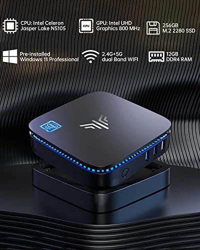 KAMRUI Mini PC Windows 11, AK1 PRO 12GB RAM 256GB SSD Mini Desktop Computer, Celeron N5105 CPU, 4 Core Micro PC Computer, Desktop PC 4K, Support 2.5’’ SSD, 2.4G/ 5.0G WiFi, Gigabit Ethernet, HTPC