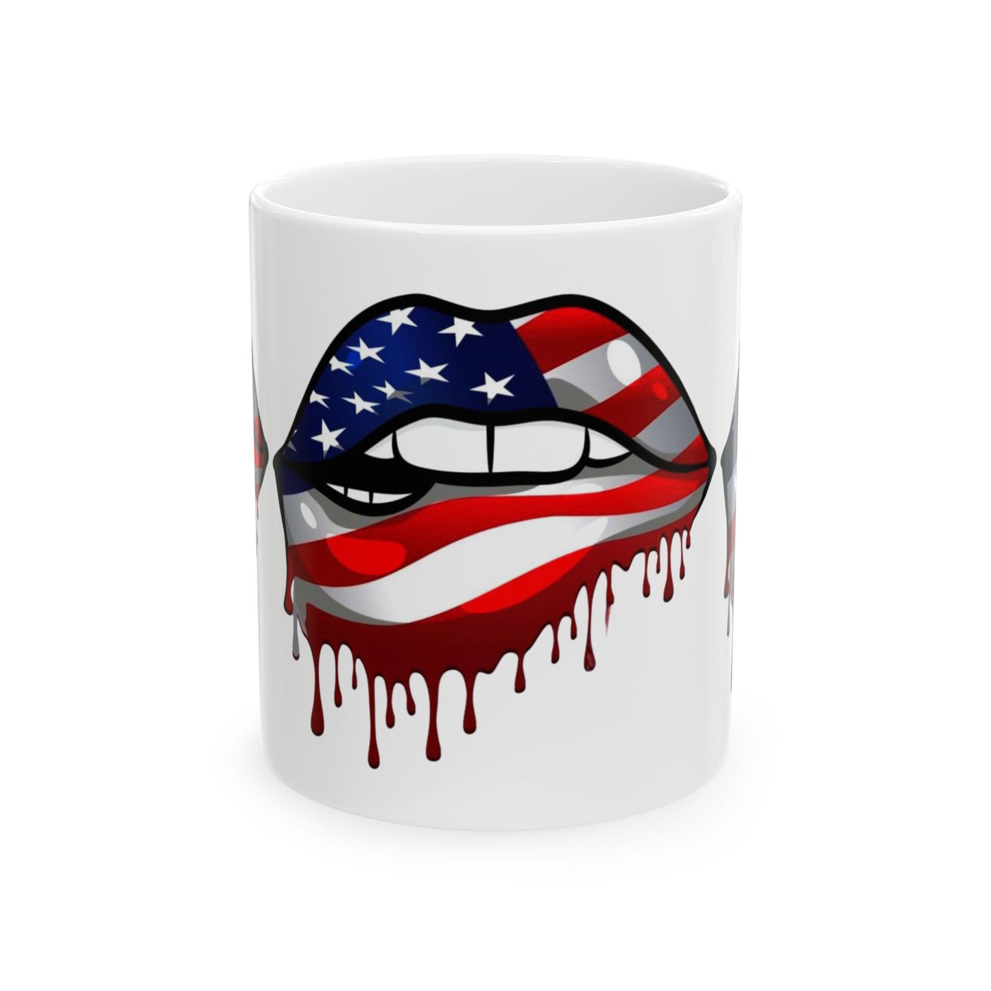 Patriotic Drip Mug, USA Flag Design, Coffee Cup, Fourth of July Gift, Americana Drinkware, Red White Blue Mug, Lip Print
