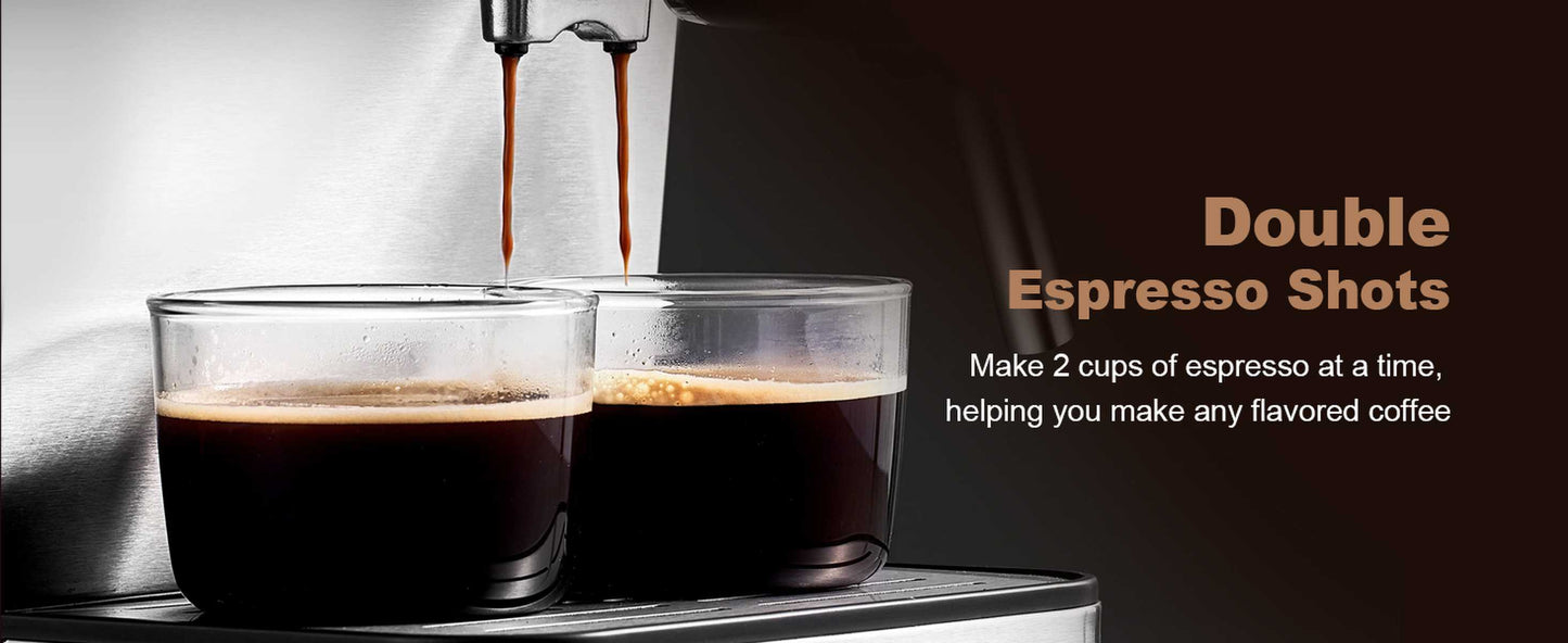 Espresso Machine 20 Bar Pump Pressure Cappuccino latte with ESE POD filter&Milk Frother Steam Wand&thermometer, 1.5L Water Tank, Stainless steel Espresso Complimentary ESE Filter Ban on Amazon