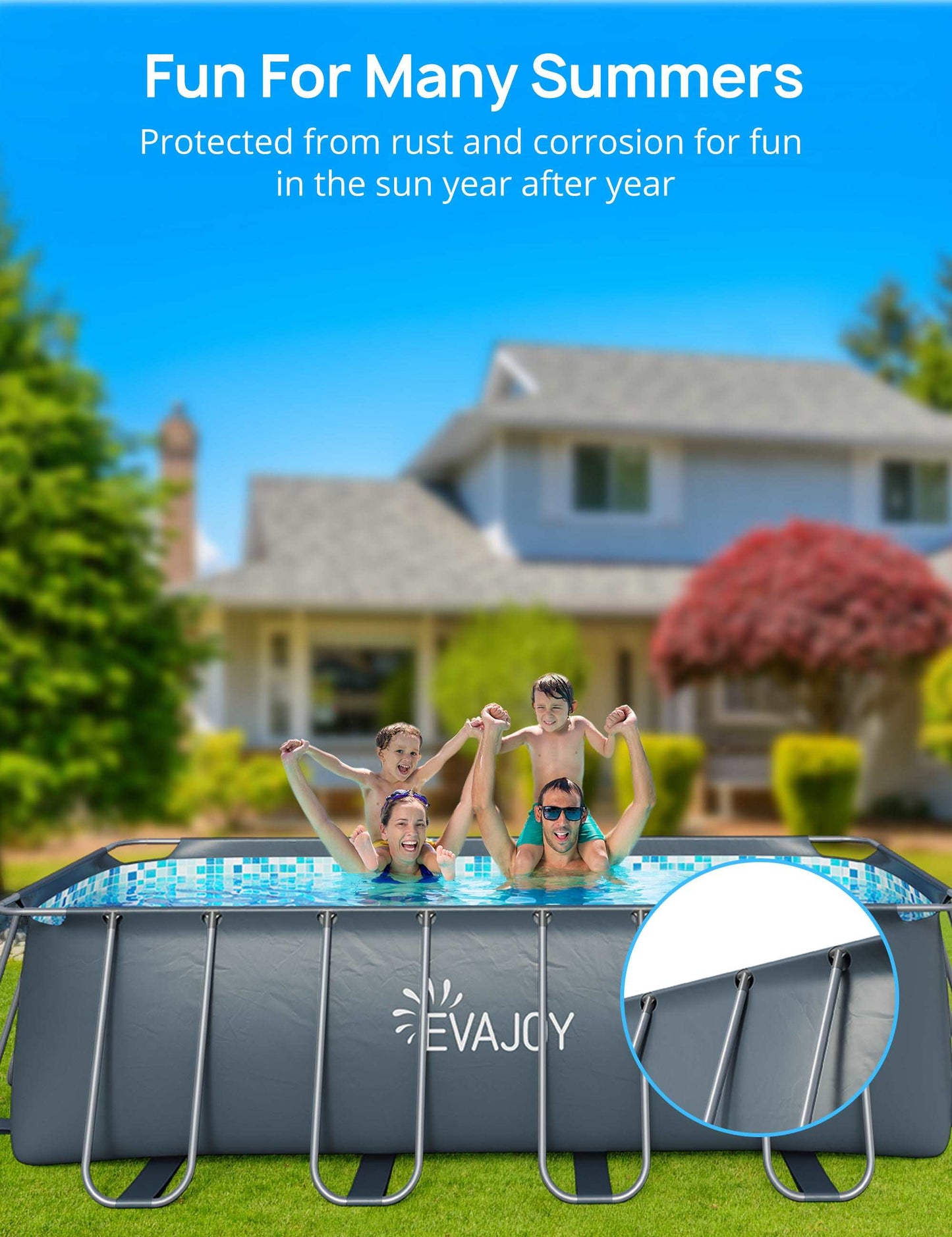 14ft x 7ft x 48in Metal Frame Swimming Pool Set for Families, Rectangular Above Ground Pool Set with Cartridge Filter Pump, Filter Cartridge, Pool Ladder, Ground Cloth, Pool Cover for Backyard