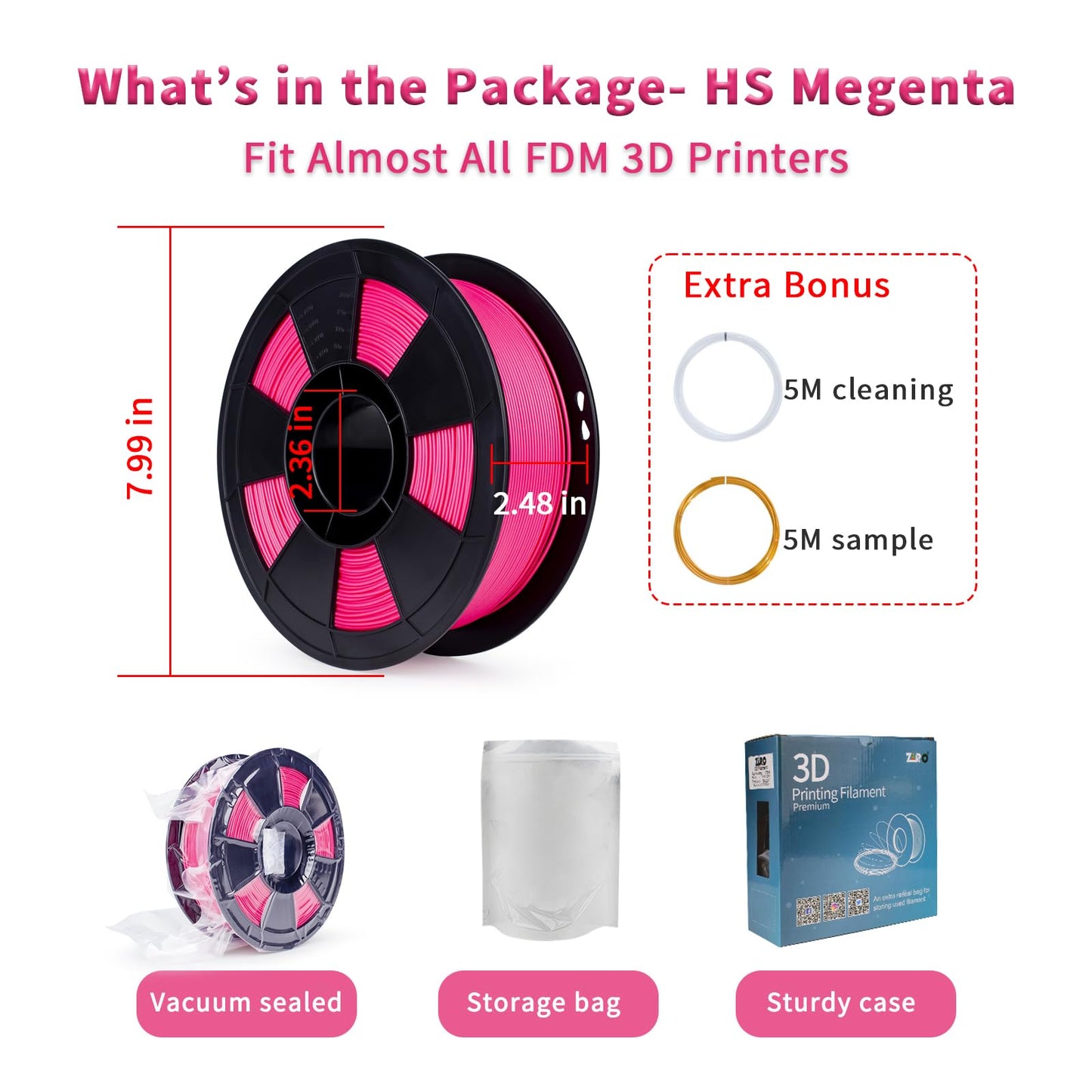 ZIRO High Speed Filament 1.75mm, Up to 600mm/s, HS-PLA Filament 1.75, Fast Printing Speedy PLA Filament, Dimensional Accuracy +/-0.03mm, Fit Most FDM 3D Printers, 3D Printing Rapid Spool, 1KG, Magenta