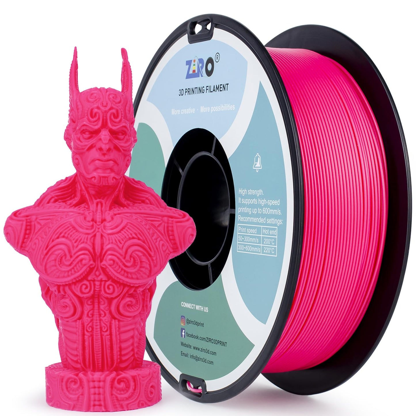 ZIRO High Speed Filament 1.75mm, Up to 600mm/s, HS-PLA Filament 1.75, Fast Printing Speedy PLA Filament, Dimensional Accuracy +/-0.03mm, Fit Most FDM 3D Printers, 3D Printing Rapid Spool, 1KG, Magenta