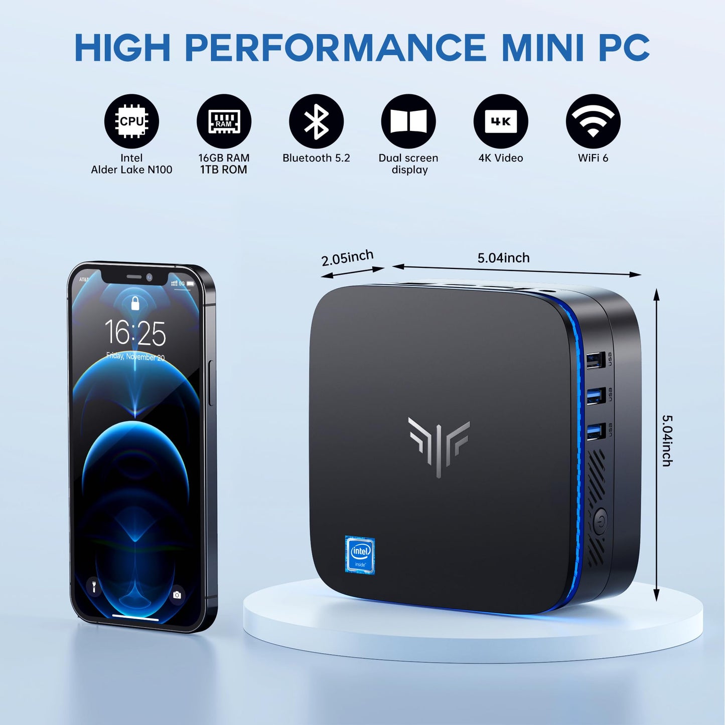 KAMRUI Mini PC Windows 11, AK1 PRO 12GB RAM 256GB SSD Mini Desktop Computer, Celeron N5105 CPU, 4 Core Micro PC Computer, Desktop PC 4K, Support 2.5’’ SSD, 2.4G/ 5.0G WiFi, Gigabit Ethernet, HTPC