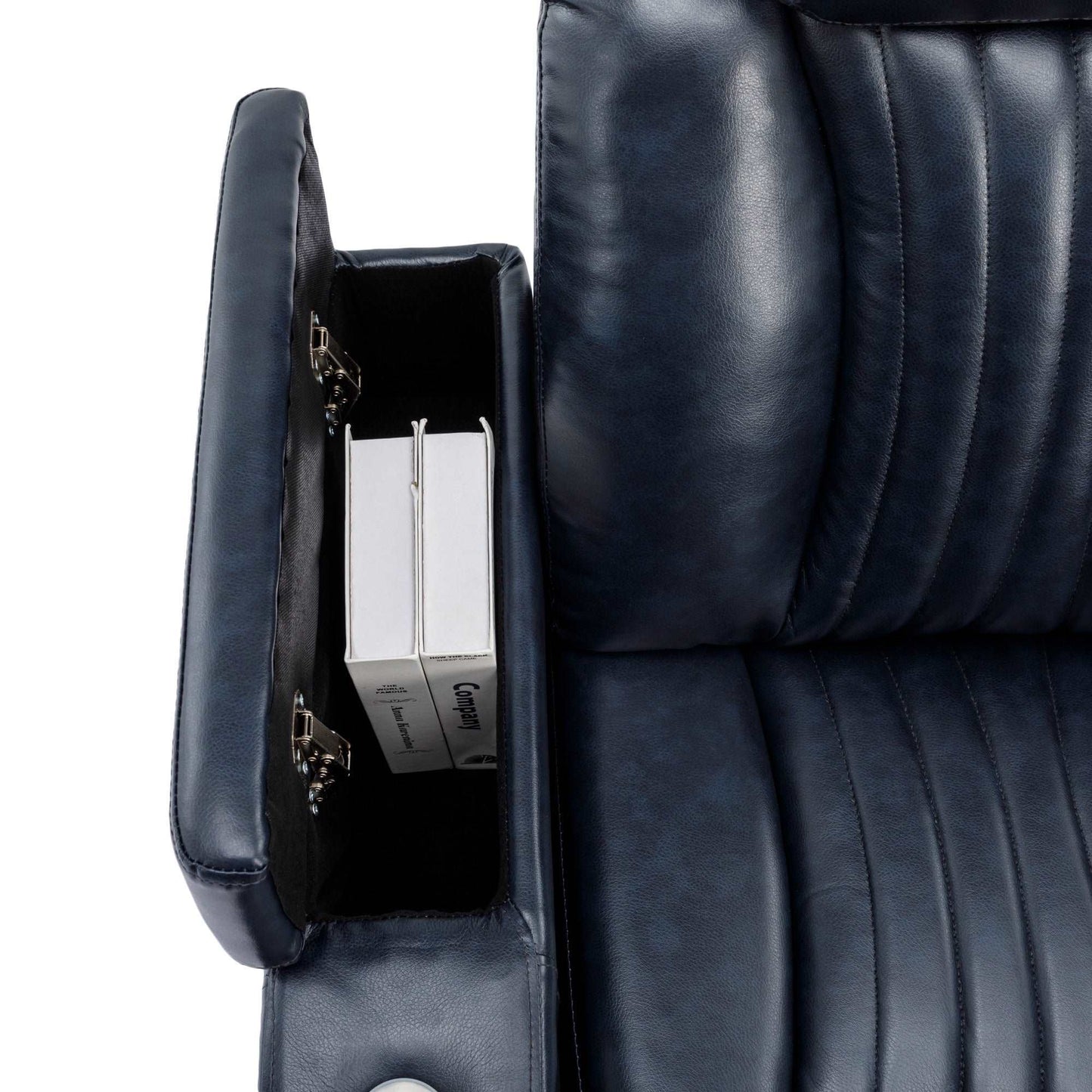 270° Power Swivel Recliner,Home Theater Seating With Hidden Arm Storage and LED Light Strip,Cup Holder,360° Swivel Tray Table,and Cell Phone Holder,Soft Living Room Chair,Blue