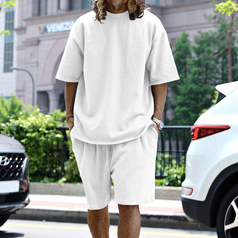 Men's Casual Loose Solid Color T-Shirt and Shorts Two-Piece Set