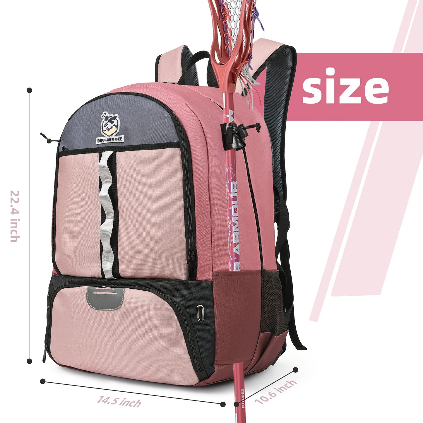 BOULDER BEE | Lacrosse Backpack | Lacrosse Bags with Stick Holders | Field Hockey Bag | Lacrosse Gift for Women