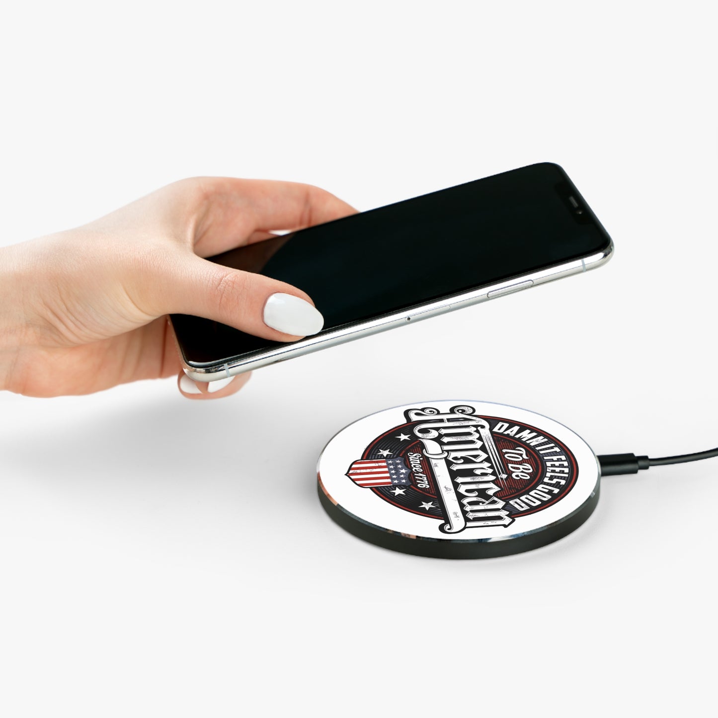 Patriotic Wireless Charger - Die-Cut American Design, Fast Charge for Home Office, Ideal Gift for Holidays, Memorial Day, July 4th