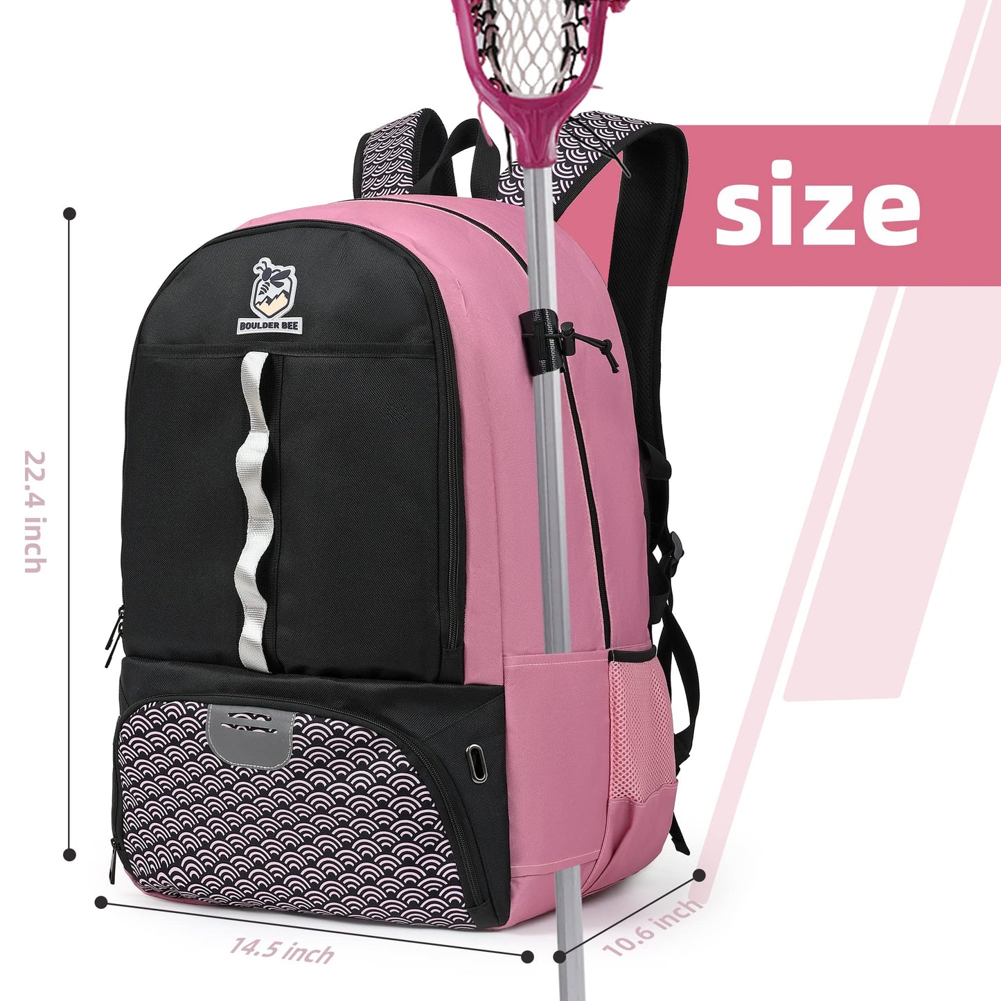 BOULDER BEE | Lacrosse Backpack | Lacrosse Bags with Stick Holders | Field Hockey Bag | Lacrosse Gift for Women