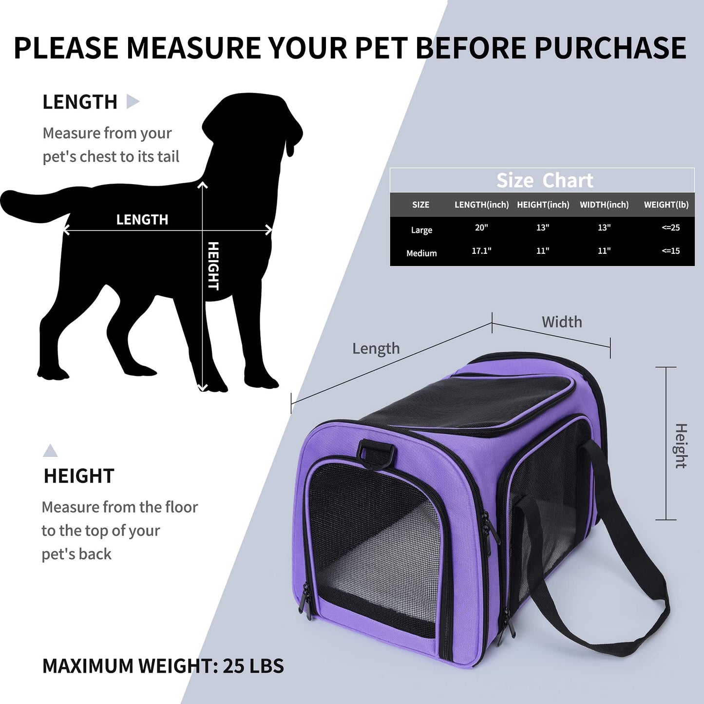 Mile High Life | Outdoor Travel Pet Carrier | Kitty Puppy Cat Carriers | Collapsible Dog Carrier for Small Medium Dogs | Cat Crates w Breathable Mesh with Soft-Sided