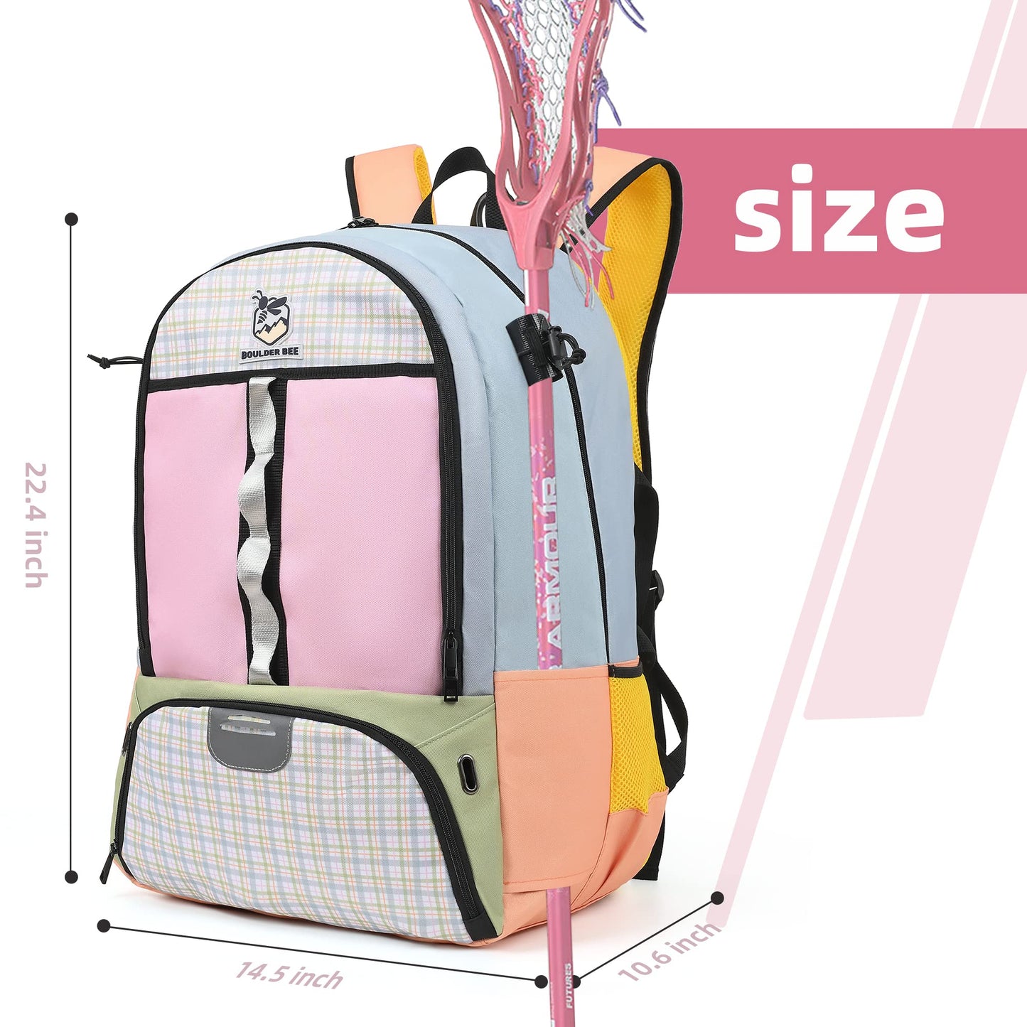 BOULDER BEE | Lacrosse Backpack | Lacrosse Bags with Stick Holders | Field Hockey Bag | Lacrosse Gift for Women