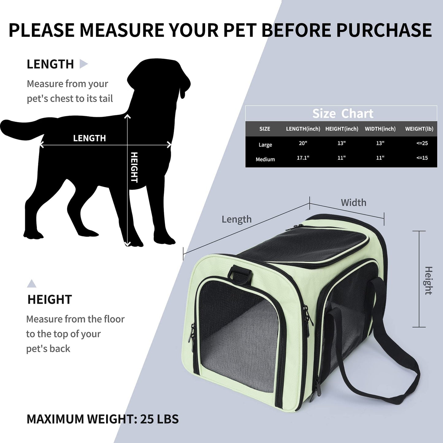Mile High Life | Outdoor Travel Pet Carrier | Kitty Puppy Cat Carriers | Collapsible Dog Carrier for Small Medium Dogs | Cat Crates w Breathable Mesh with Soft-Sided