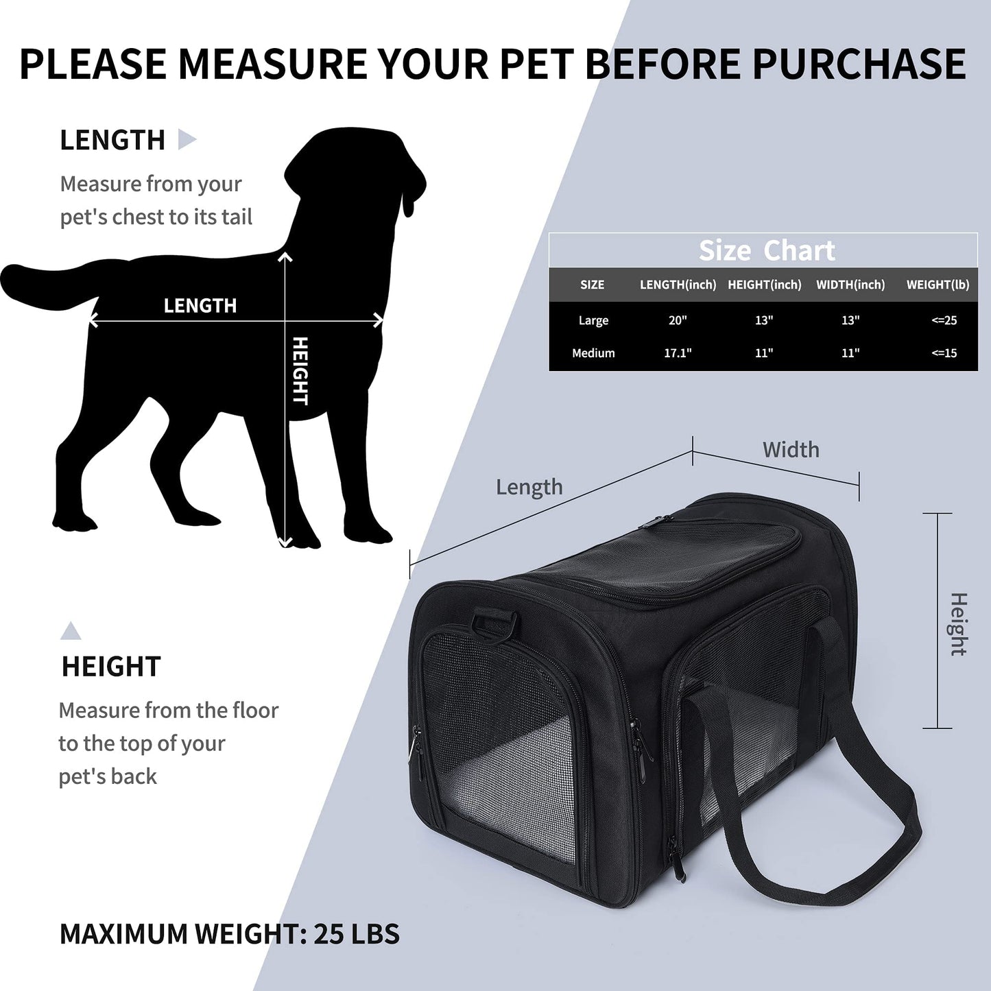 Mile High Life | Outdoor Travel Pet Carrier | Kitty Puppy Cat Carriers | Collapsible Dog Carrier for Small Medium Dogs | Cat Crates w Breathable Mesh with Soft-Sided