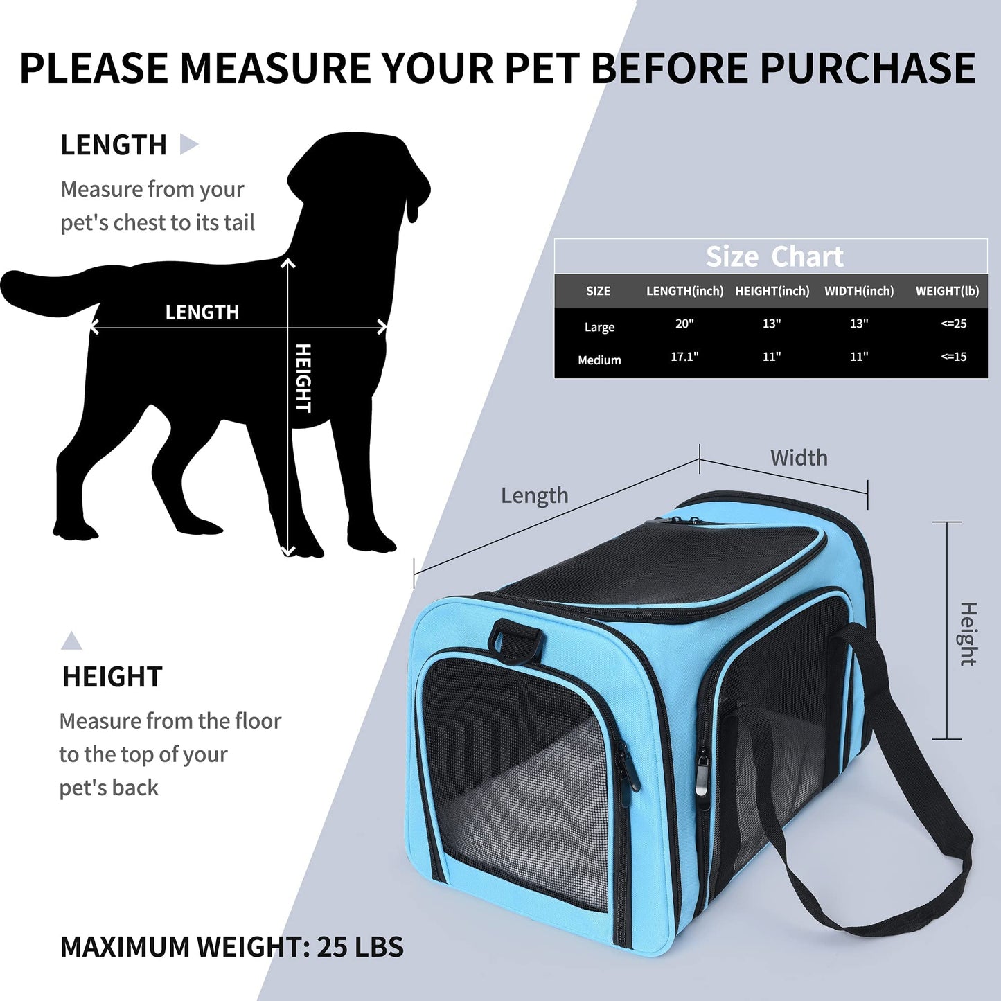 Mile High Life | Outdoor Travel Pet Carrier | Kitty Puppy Cat Carriers | Collapsible Dog Carrier for Small Medium Dogs | Cat Crates w Breathable Mesh with Soft-Sided