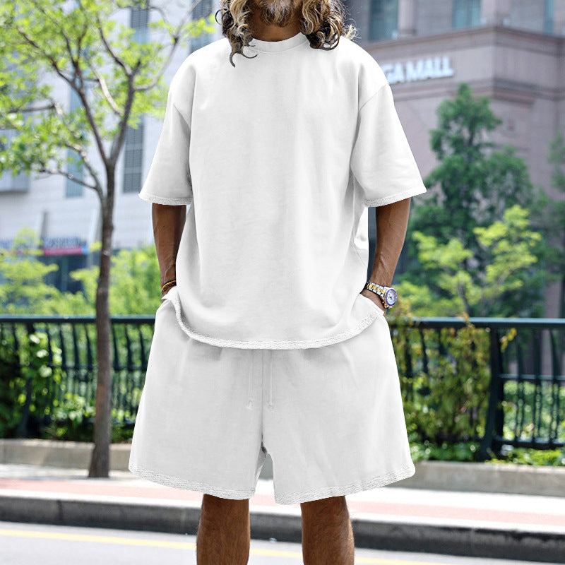 Men's Casual Loose Solid Color T-Shirt and Shorts Two-Piece Set