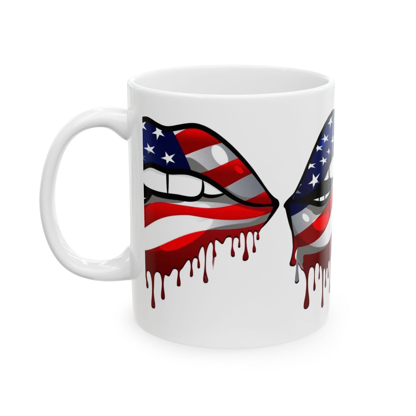 Patriotic Drip Mug, USA Flag Design, Coffee Cup, Fourth of July Gift, Americana Drinkware, Red White Blue Mug, Lip Print