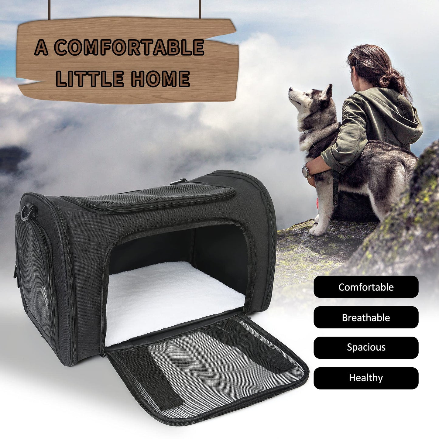 Mile High Life | Outdoor Travel Pet Carrier | Kitty Puppy Cat Carriers | Collapsible Dog Carrier for Small Medium Dogs | Cat Crates w Breathable Mesh with Soft-Sided