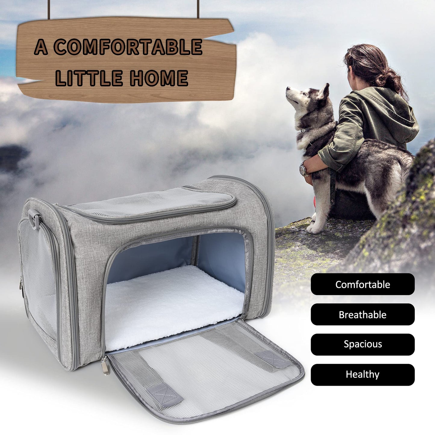 Mile High Life | Outdoor Travel Pet Carrier | Kitty Puppy Cat Carriers | Collapsible Dog Carrier for Small Medium Dogs | Cat Crates w Breathable Mesh with Soft-Sided