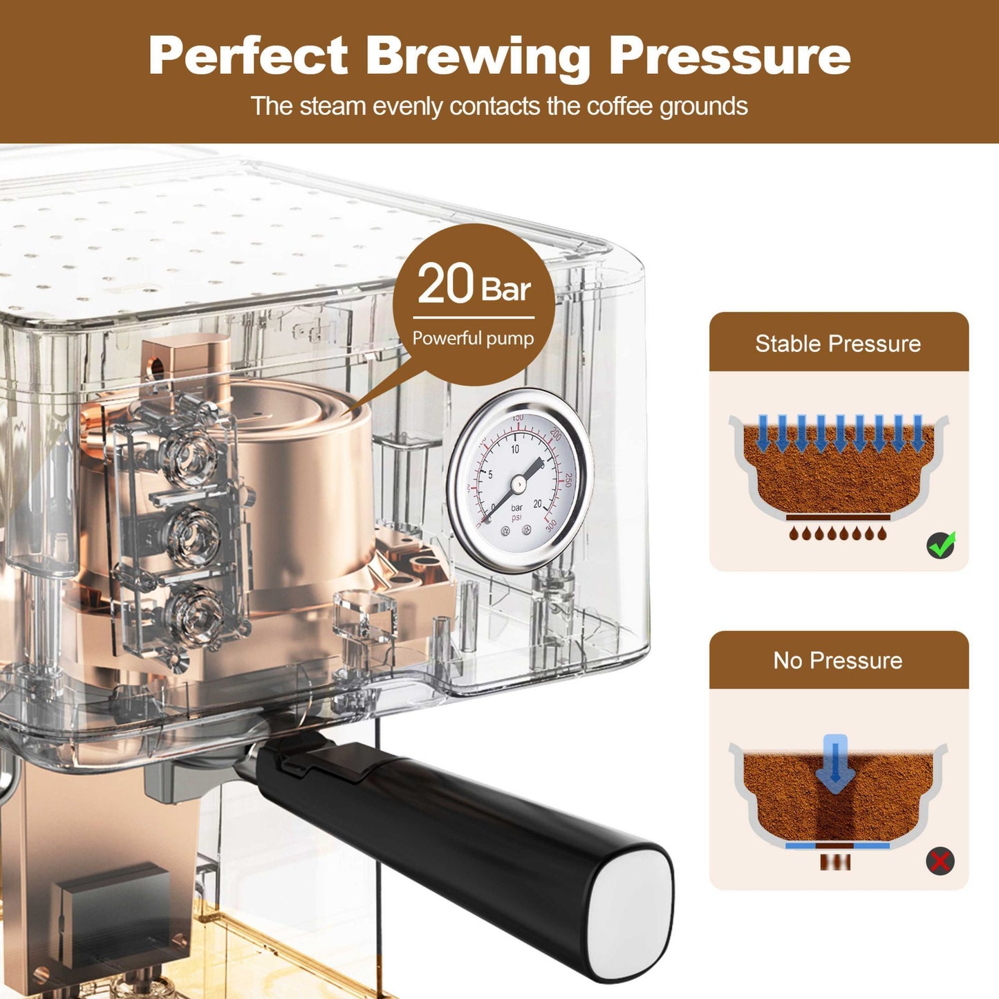 Espresso Machine 20 Bar Pump Pressure Cappuccino latte with ESE POD filter&Milk Frother Steam Wand&thermometer, 1.5L Water Tank, Stainless steel Espresso Complimentary ESE Filter Ban on Amazon