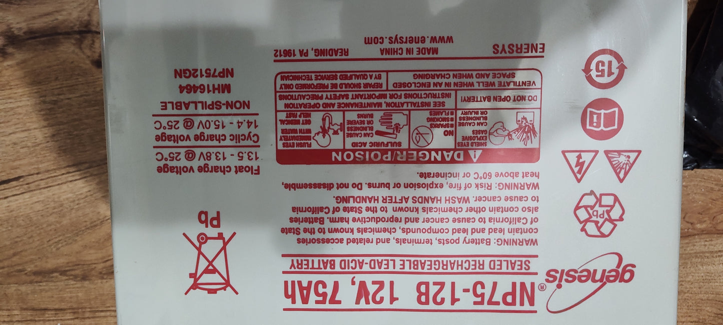 Genesis 12-Volt 75Ah Genesis Sealed Battery NP75-12B NP7512GN