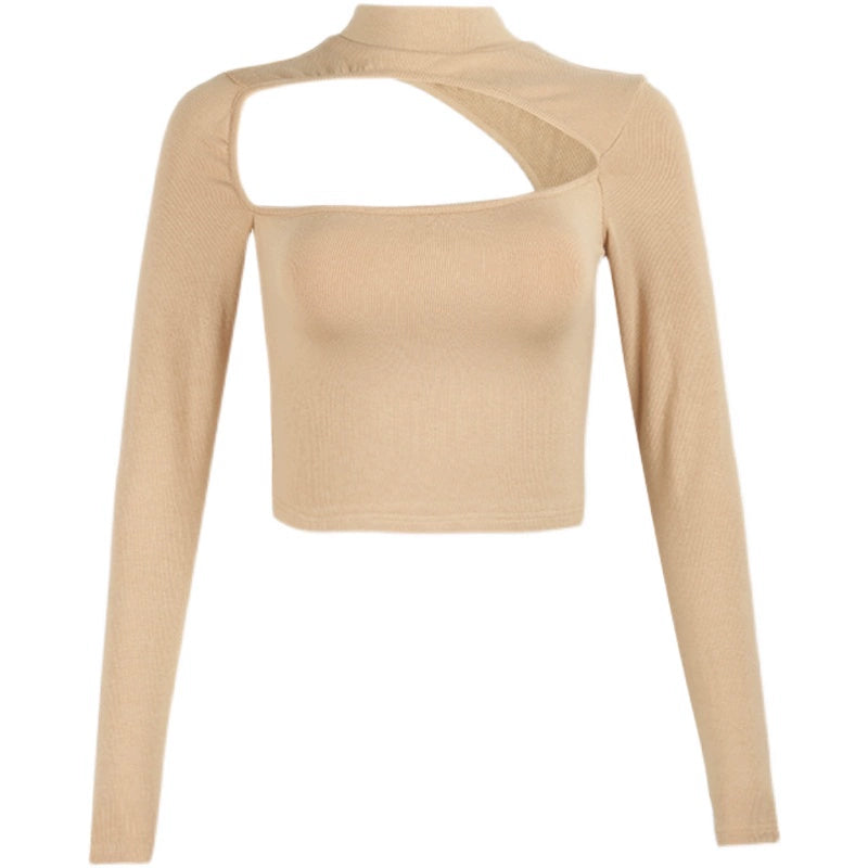 Solid Color Short Shipment Hollowed Spring and Autumn New Ins Base Shirt