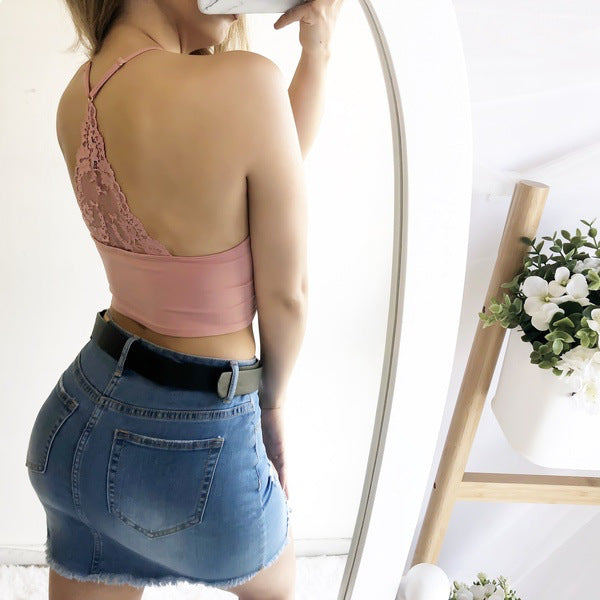 Women's waist swimsuit lace stitching cotton underwear strap bottoming shirt