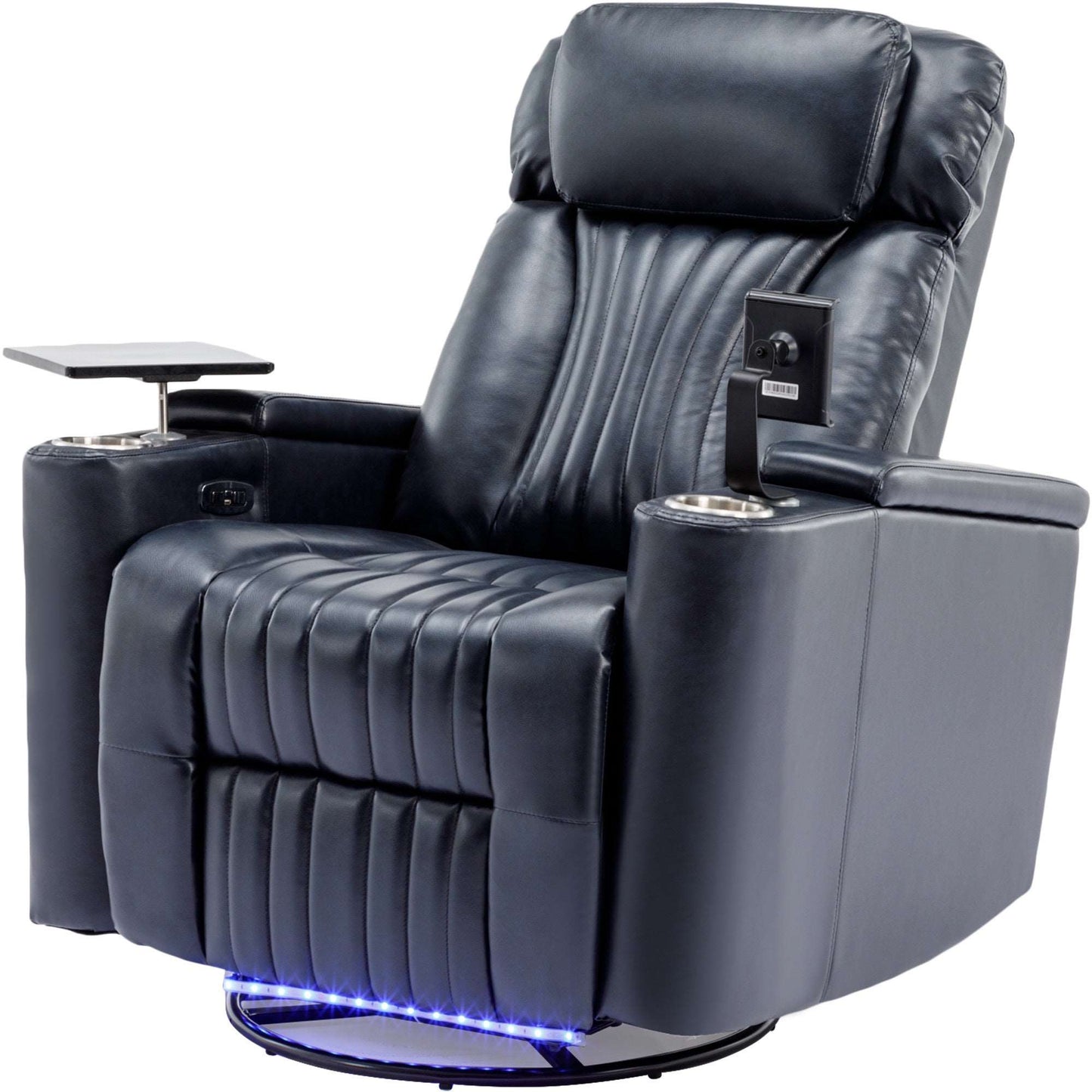 270° Power Swivel Recliner,Home Theater Seating With Hidden Arm Storage and LED Light Strip,Cup Holder,360° Swivel Tray Table,and Cell Phone Holder,Soft Living Room Chair,Blue