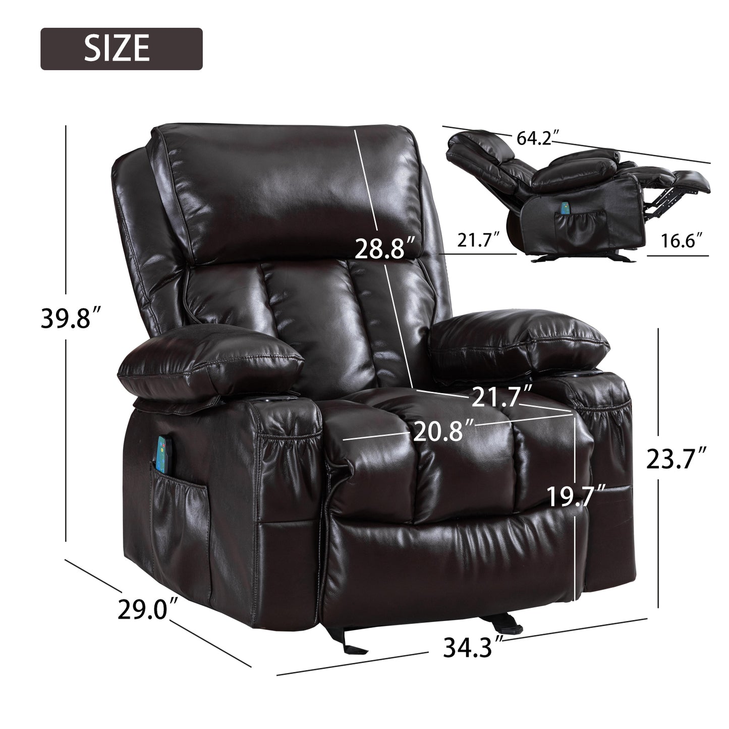 Vanbow. Recliner Chair for Living Room with Rocking Function and Side Pocket