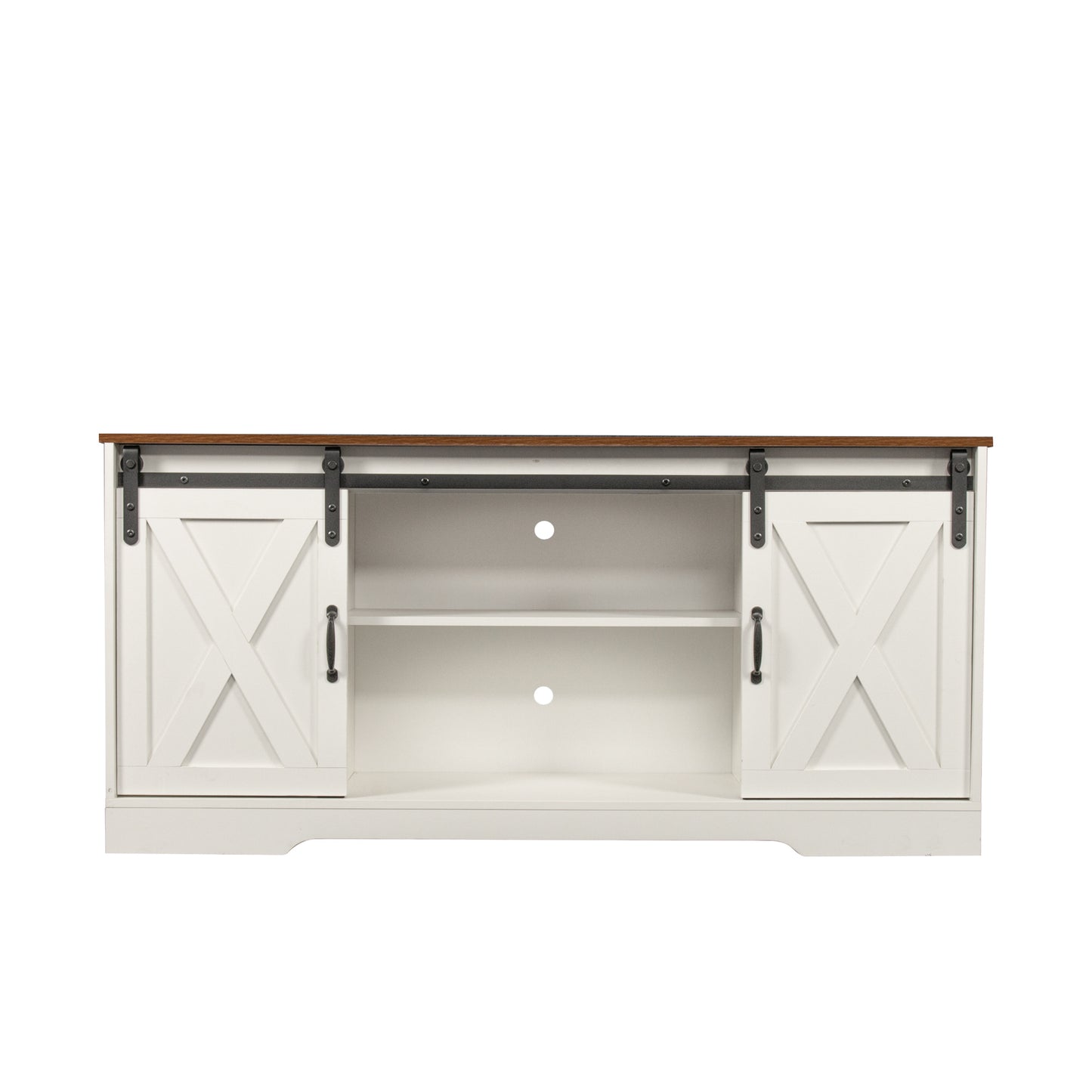 TV Stand Sliding Barn Door Modern&Farmhouse Wood Entertainment Center, Storage Cabinet Table Living Room with Adjustable Shelves for TVs Up to 65", Distressed White&Rustic