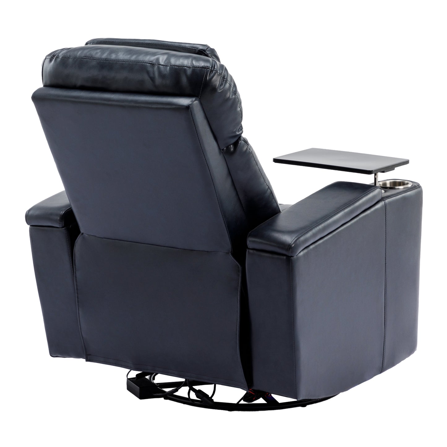 270° Power Swivel Recliner,Home Theater Seating With Hidden Arm Storage and LED Light Strip,Cup Holder,360° Swivel Tray Table,and Cell Phone Holder,Soft Living Room Chair,Blue