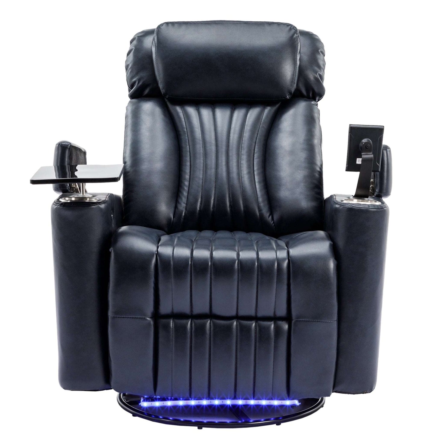 270° Power Swivel Recliner,Home Theater Seating With Hidden Arm Storage and LED Light Strip,Cup Holder,360° Swivel Tray Table,and Cell Phone Holder,Soft Living Room Chair,Blue