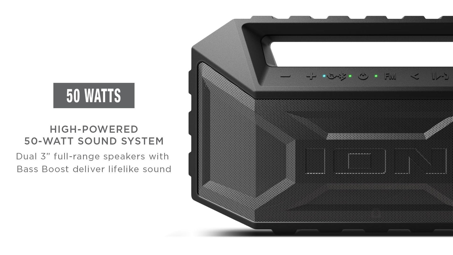 Aqua Boom Max WATERPROOF/MUDPROOF/SANDPROOF STEREO BOOMBOX WITH FM